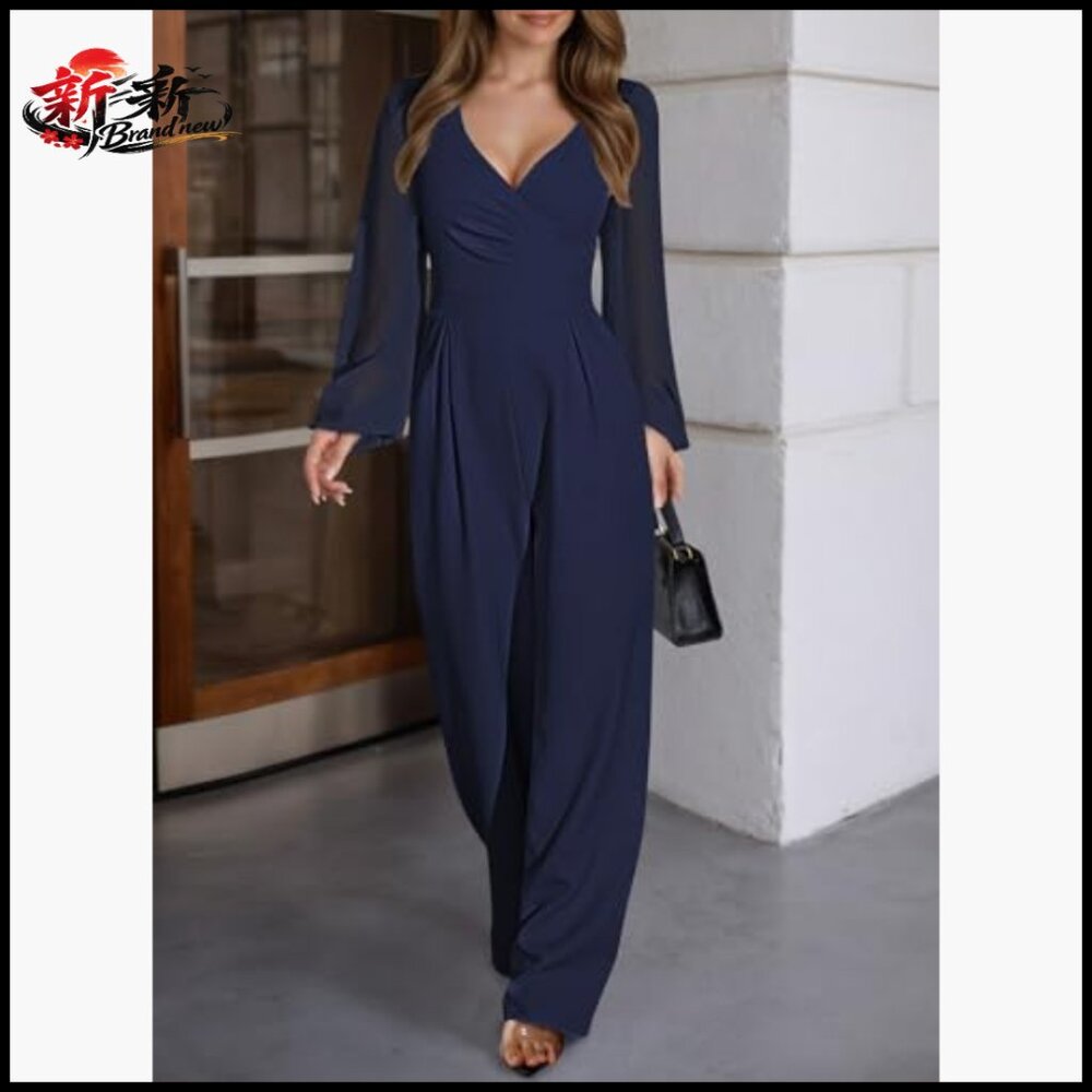 Polyester Blend Jumpsuit with Patchwork Chiffon S… - image 2
